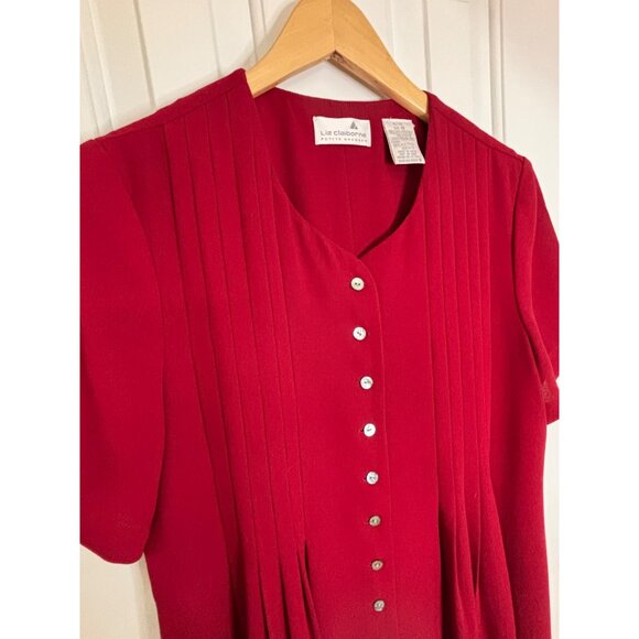 Vintage Liz Claiborne Petite Red Dress Size 8 Button Front Short Sleeve Tie Back - Picture 4 of 8